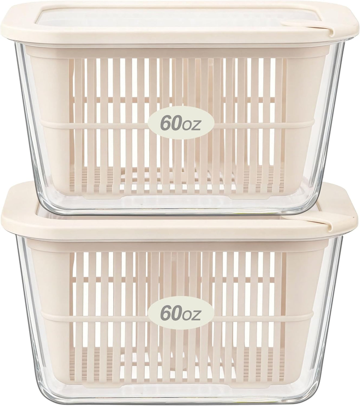 Urban Green Glass Food Storage Containers with Glass Lids, Microwave Safe Food Container Set, Aitight Meal Prep Container Set, BPA Free, 2 extra Colanders, LeakProof, 2 Pack of 60oz