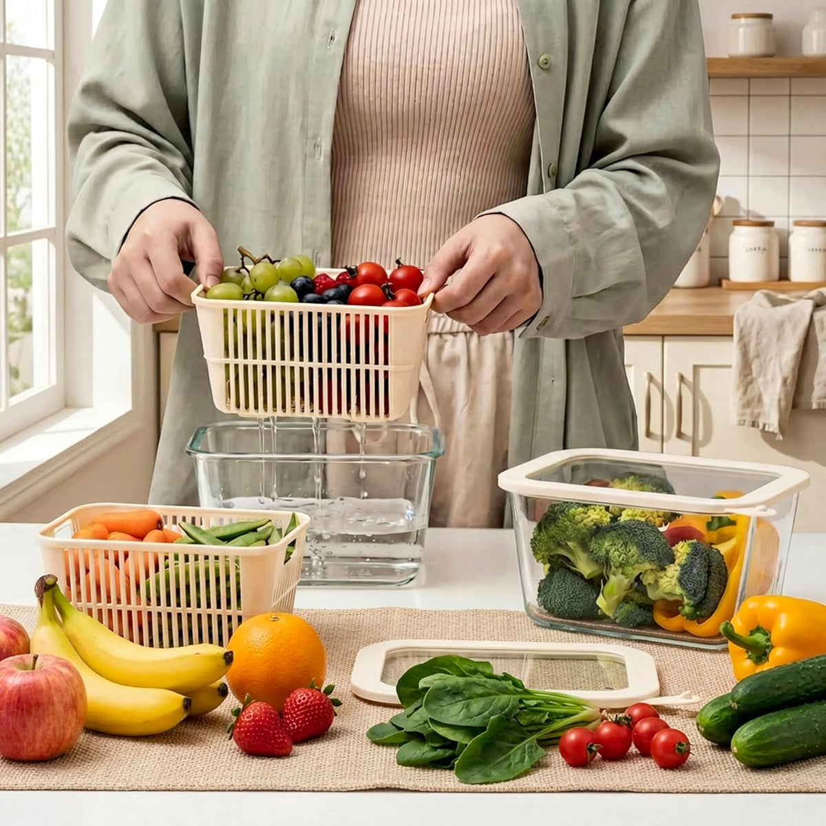 Urban Green Glass Food Storage Containers with Glass Lids, Microwave Safe Food Container Set, Aitight Meal Prep Container Set, BPA Free, 2 extra Colanders, LeakProof, 2 Pack of 60oz