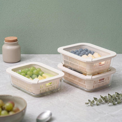 Urban Green Glass Food Storage Containers with Glass Lids, Microwave Safe Food Container Set, Aitight Meal Prep Container Set, BPA Free, 2 extra Colanders, LeakProof, 2 Pack of 60oz