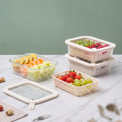 Urban Green Glass Food Storage Containers with Glass Lids, Microwave Safe Food Container Set, Aitight Meal Prep Container Set, BPA Free, 2 extra Colanders, LeakProof, 2 Pack of 60oz