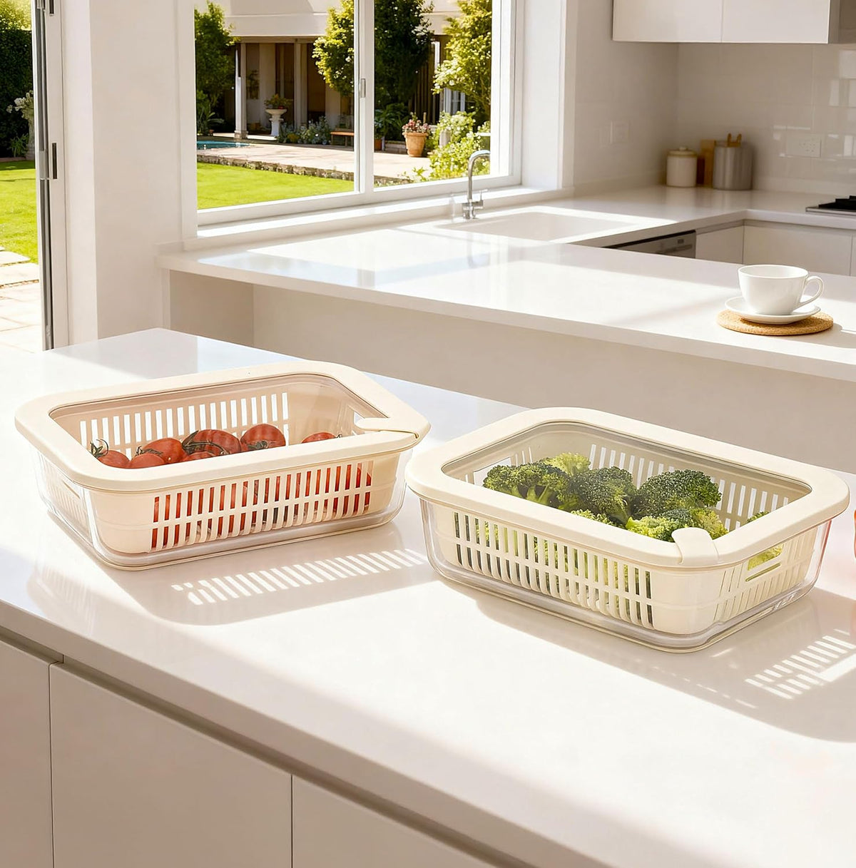 Urban Green Glass Food Storage Containers with Glass Lids, Microwave Safe Food Container Set, Aitight Meal Prep Container Set, BPA Free, 2 extra Colanders, LeakProof, 2 Pack of 60oz