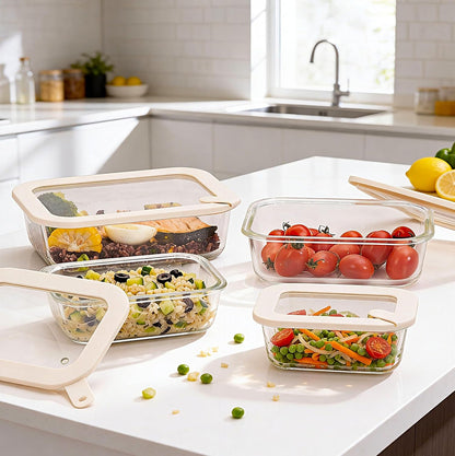 Urban Green Glass Food Storage Containers with Glass Lids, Microwave Safe Food Container Set, Aitight Meal Prep Container Set, BPA Free, 2 extra Colanders, LeakProof, 2 Pack of 60oz