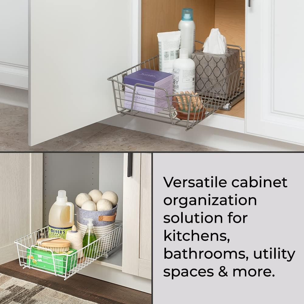 14 in. Pull Out Cabinet Organizer, Heavy Duty, Slide Out Pantry Shelves Drawers for Kitchen, Bathroom, Nickel