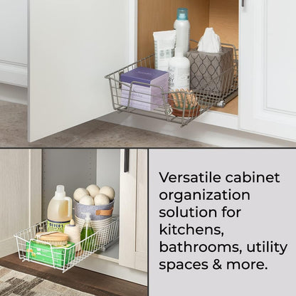 14 in. Pull Out Cabinet Organizer, Heavy Duty, Slide Out Pantry Shelves Drawers for Kitchen, Bathroom, Nickel