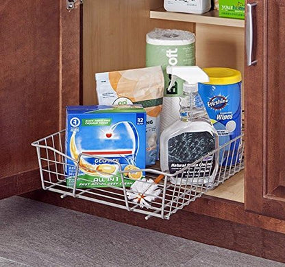 14 in. Pull Out Cabinet Organizer, Heavy Duty, Slide Out Pantry Shelves Drawers for Kitchen, Bathroom, Nickel