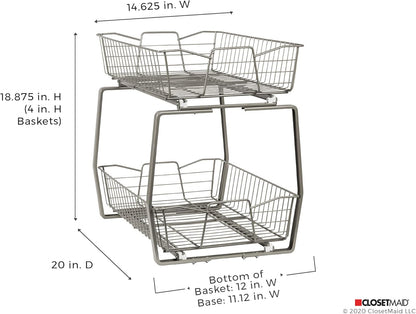 14 in. Pull Out Cabinet Organizer, Heavy Duty, Slide Out Pantry Shelves Drawers for Kitchen, Bathroom, Nickel
