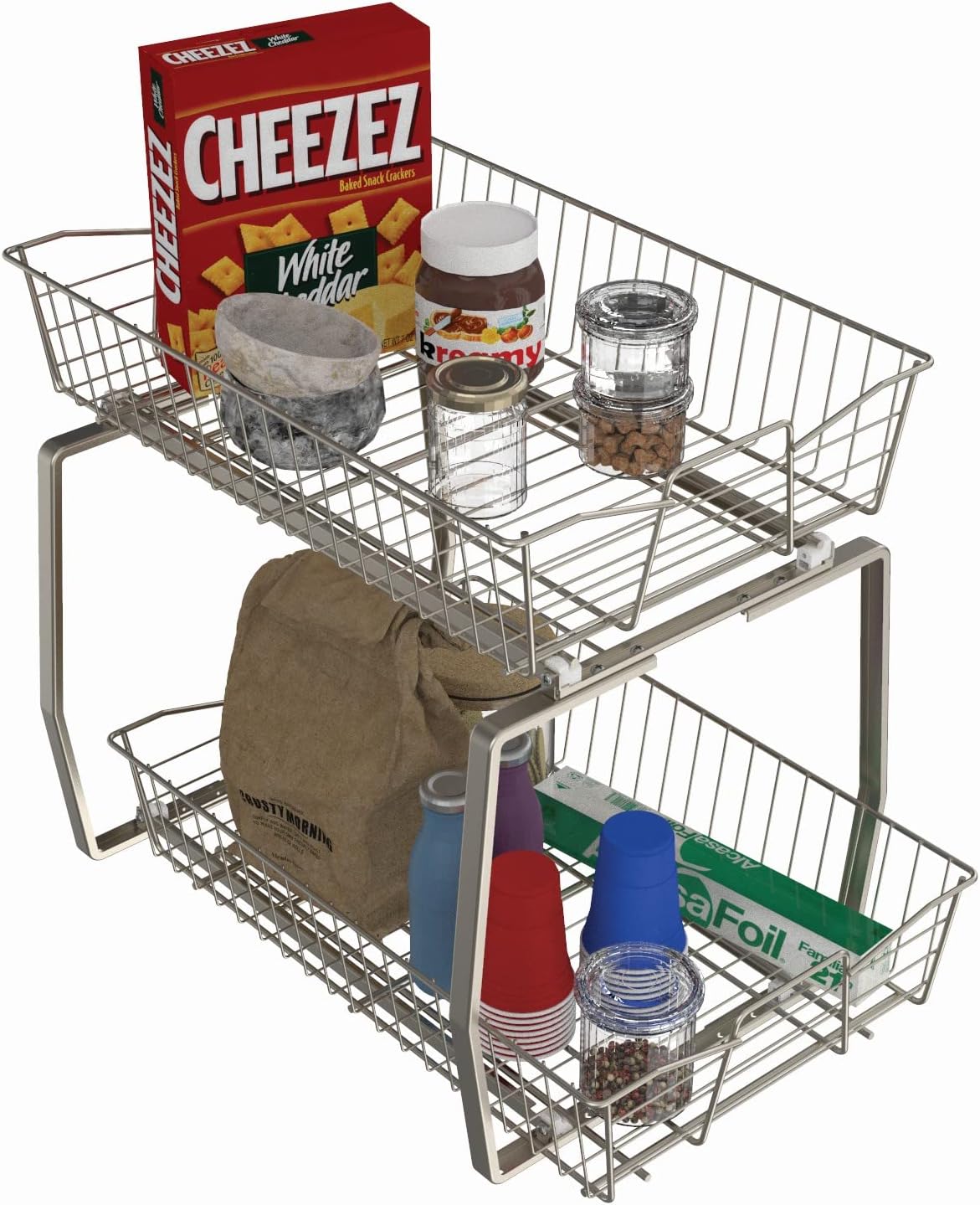 14 in. Pull Out Cabinet Organizer, Heavy Duty, Slide Out Pantry Shelves Drawers for Kitchen, Bathroom, Nickel