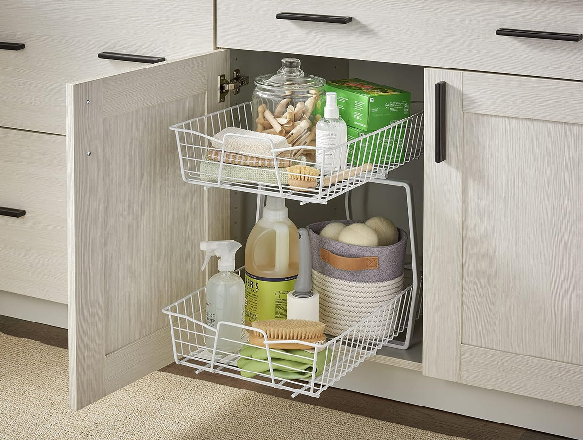 14 in. Pull Out Cabinet Organizer, Heavy Duty, Slide Out Pantry Shelves Drawers for Kitchen, Bathroom, Nickel