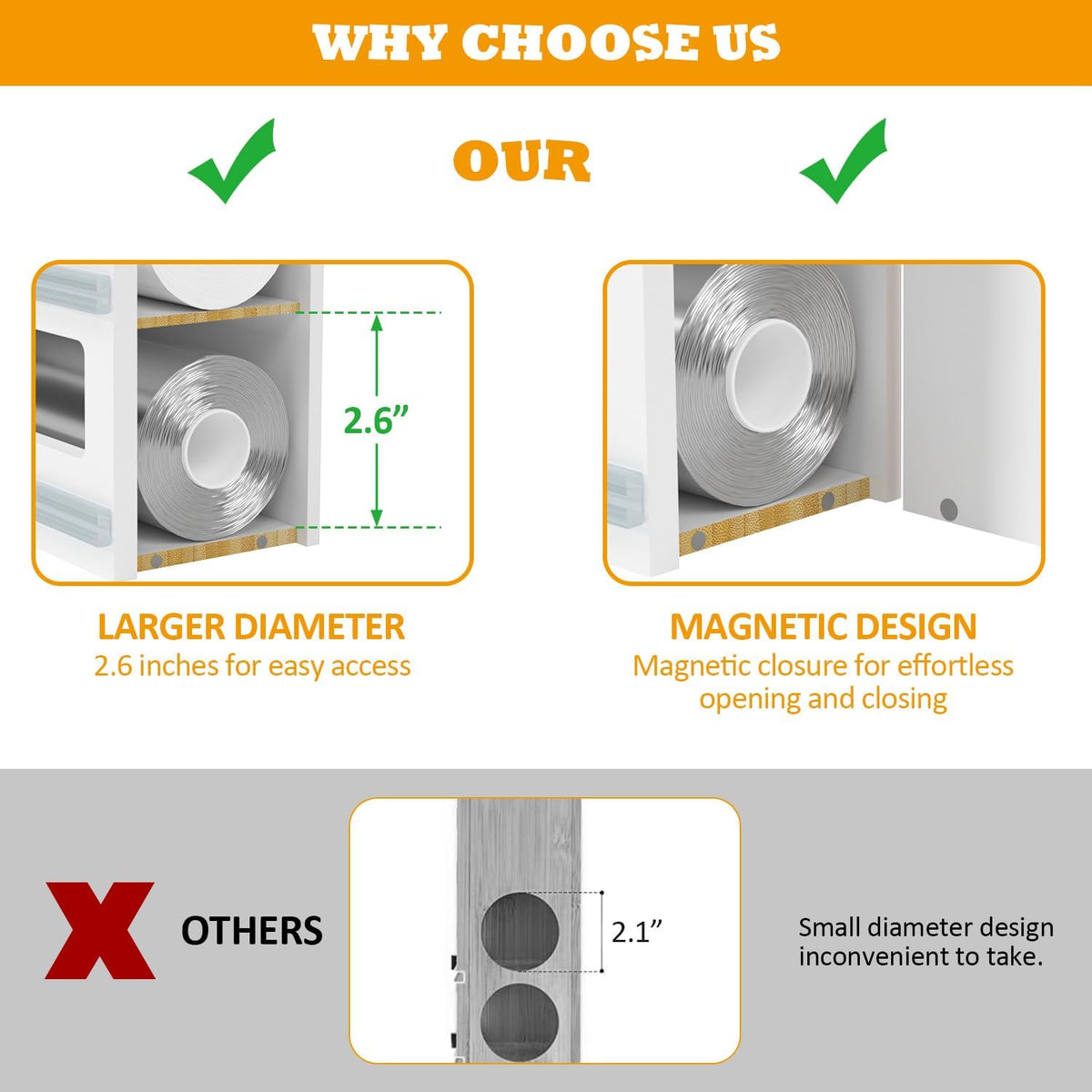 Bamboo Bag Organizer with Magnetic Closure, 6 In 1 Kitchen Drawer Foil and Plastic Wrap Dispenser with Cutter, Storage bag for Gallon, Quart, Sandwich, Snack Black