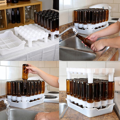 FASTFERMENT - 24-Bottle Drying Rack & Tray| Bottle Drying Tree Alternative | Dry & Store your Wine or Bomber/Belgian Bottles | Stackable | White | Dishwasher Safe | Home Brewing Supplies