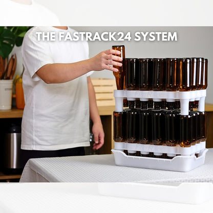 FASTFERMENT - 24-Bottle Drying Rack & Tray| Bottle Drying Tree Alternative | Dry & Store your Wine or Bomber/Belgian Bottles | Stackable | White | Dishwasher Safe | Home Brewing Supplies