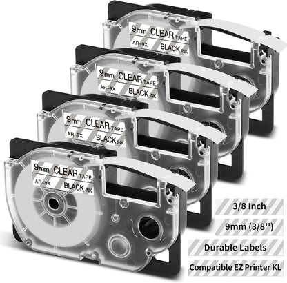 4-Pack Replace for Casio Label It Tape Cartridge 9mm White Laminated XR-9WE | Compatible with Casio Label Maker Tape 9mm XR-9WE2S for EZ Label Printer KL-60 KL750B KL-780 KL-120 KL-100 KL750 KL820 KL7200