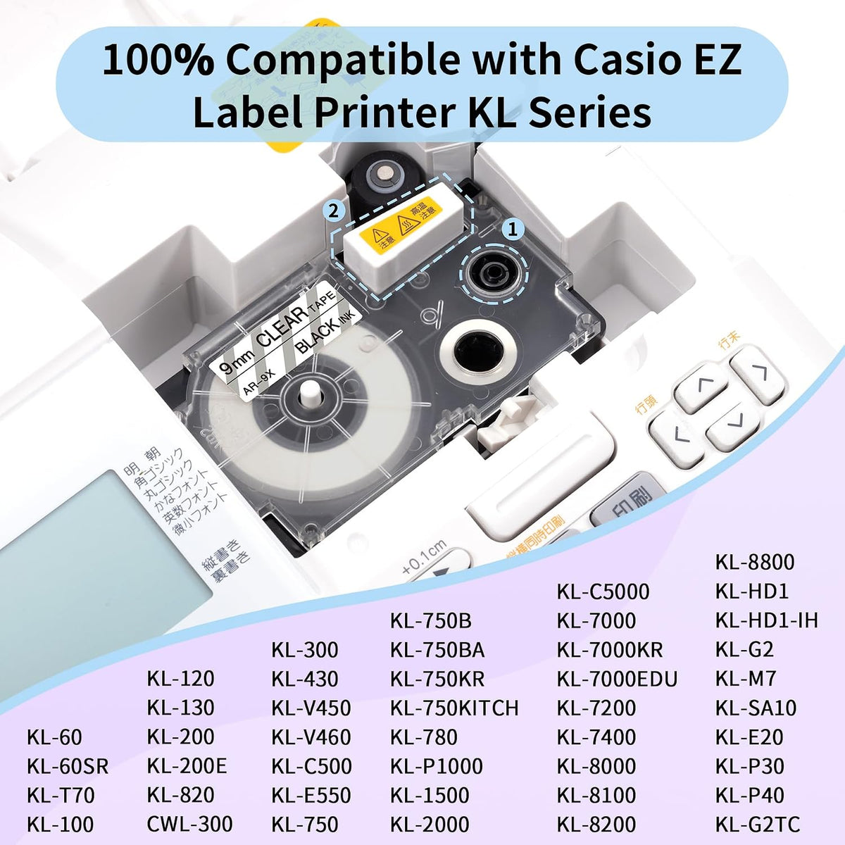 4-Pack Replace for Casio Label It Tape Cartridge 9mm White Laminated XR-9WE | Compatible with Casio Label Maker Tape 9mm XR-9WE2S for EZ Label Printer KL-60 KL750B KL-780 KL-120 KL-100 KL750 KL820 KL7200