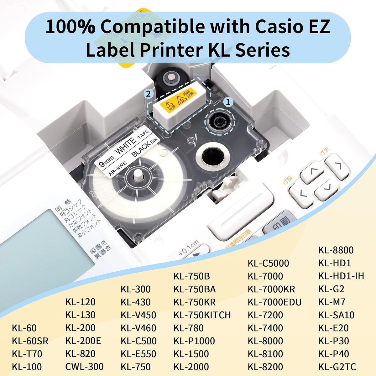 4-Pack Replace for Casio Label It Tape Cartridge 9mm White Laminated XR-9WE | Compatible with Casio Label Maker Tape 9mm XR-9WE2S for EZ Label Printer KL-60 KL750B KL-780 KL-120 KL-100 KL750 KL820 KL7200