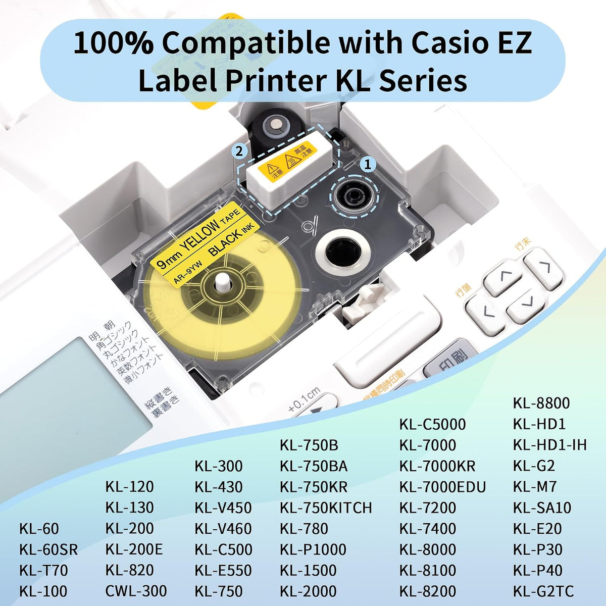 4-Pack Replace for Casio Label It Tape Cartridge 9mm White Laminated XR-9WE | Compatible with Casio Label Maker Tape 9mm XR-9WE2S for EZ Label Printer KL-60 KL750B KL-780 KL-120 KL-100 KL750 KL820 KL7200