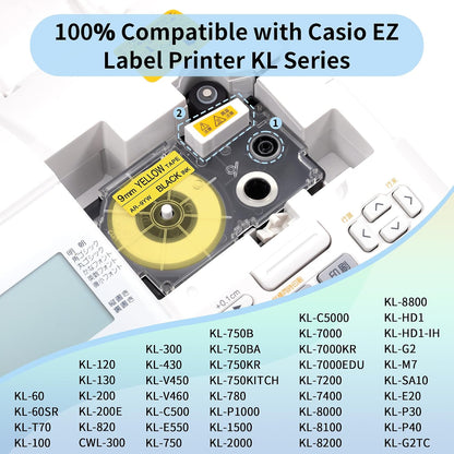 4-Pack Replace for Casio Label It Tape Cartridge 9mm White Laminated XR-9WE | Compatible with Casio Label Maker Tape 9mm XR-9WE2S for EZ Label Printer KL-60 KL750B KL-780 KL-120 KL-100 KL750 KL820 KL7200