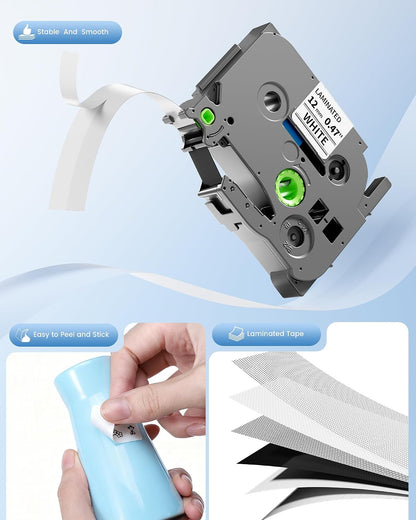 TZe Label Maker Tape 12mm 0.47" White Laminated Replacement for Brother P-Touch Label Tape TZe-231 TZe231 Compatible with Brother Ptouch PTD210 PT-D220 PTH110 PT-D400, 4-Pack