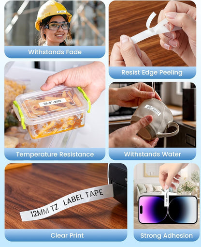 TZe Label Maker Tape 12mm 0.47" White Laminated Replacement for Brother P-Touch Label Tape TZe-231 TZe231 Compatible with Brother Ptouch PTD210 PT-D220 PTH110 PT-D400, 4-Pack