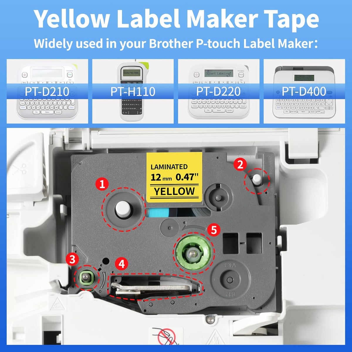 TZe Label Maker Tape 12mm 0.47" White Laminated Replacement for Brother P-Touch Label Tape TZe-231 TZe231 Compatible with Brother Ptouch PTD210 PT-D220 PTH110 PT-D400, 4-Pack