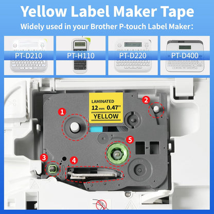 TZe Label Maker Tape 12mm 0.47" White Laminated Replacement for Brother P-Touch Label Tape TZe-231 TZe231 Compatible with Brother Ptouch PTD210 PT-D220 PTH110 PT-D400, 4-Pack