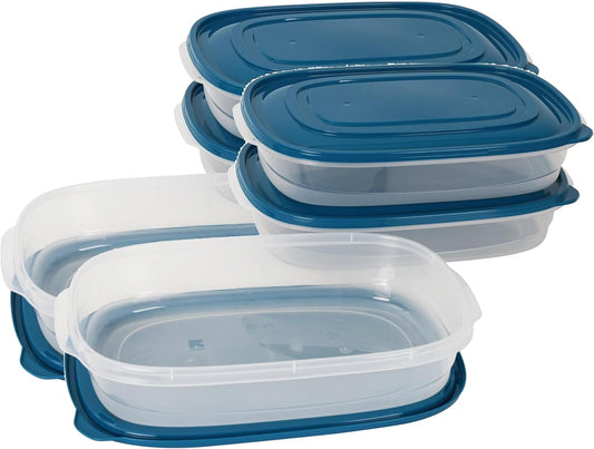Food Storage Container Set 1 Gallon Plastic 6 Pack Large Rectangular Meal Prep Containers with Snap On Teal Lids Stackable Pantry Kitchen Storage