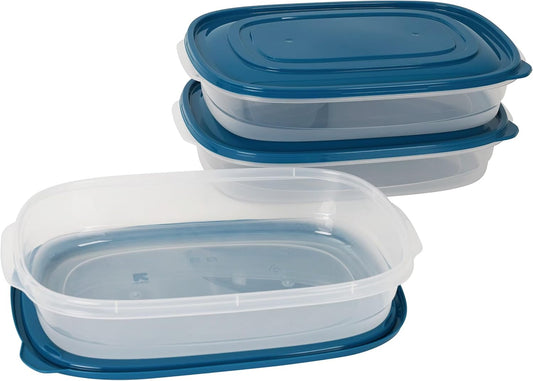 Food Storage Container Set 1 Gallon Plastic 6 Pack Large Rectangular Meal Prep Containers with Snap On Teal Lids Stackable Pantry Kitchen Storage