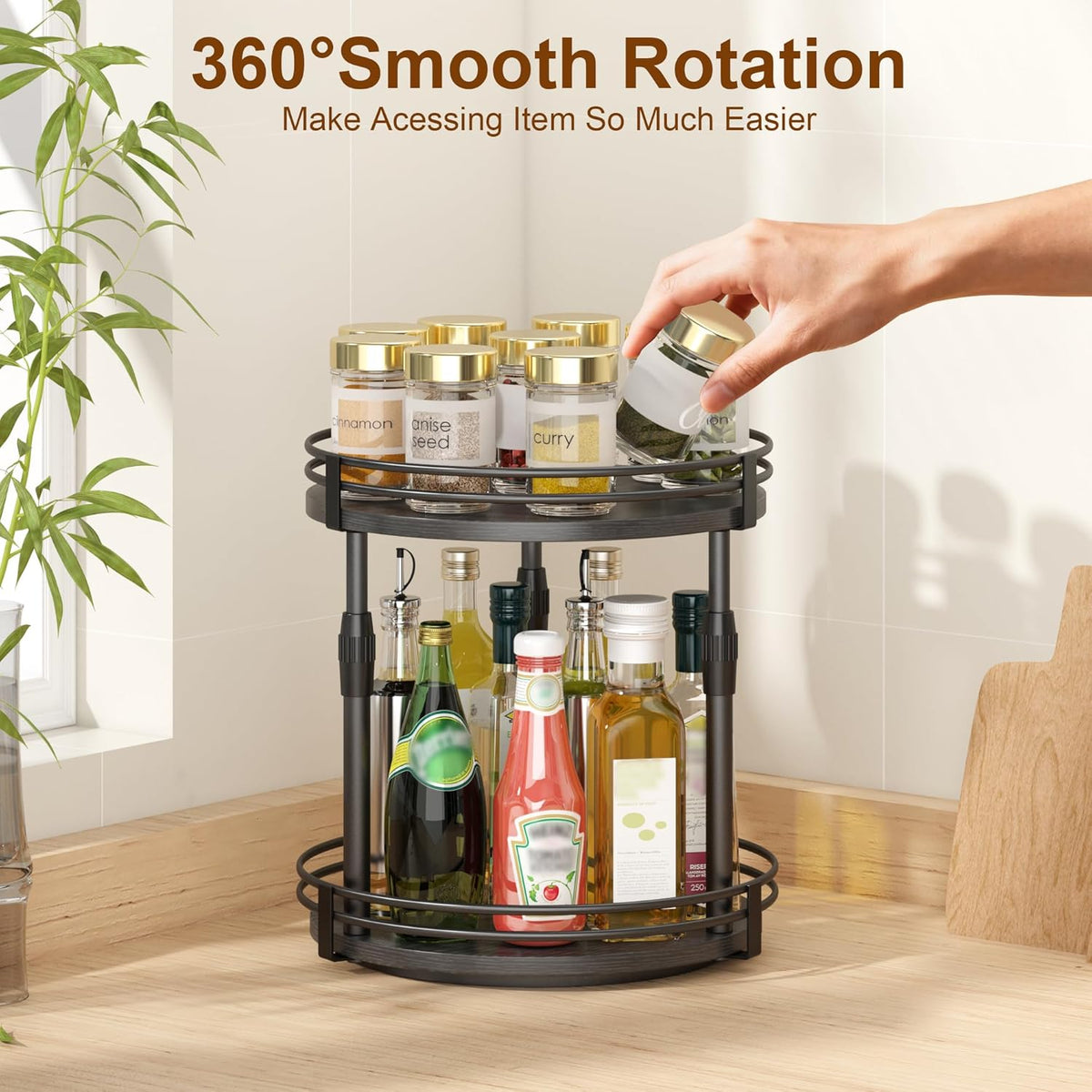 Across-Star Lazy-Susan-Organizer-Spice-Rack, Rotating Spice Organizer For Cabinet Pantry, Seasoning Holder Spice Shelf With Adjustable Height, Kitchen Counter Shelf Countertop Organizer