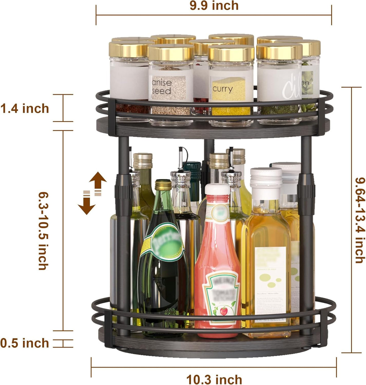 Across-Star Lazy-Susan-Organizer-Spice-Rack, Rotating Spice Organizer For Cabinet Pantry, Seasoning Holder Spice Shelf With Adjustable Height, Kitchen Counter Shelf Countertop Organizer