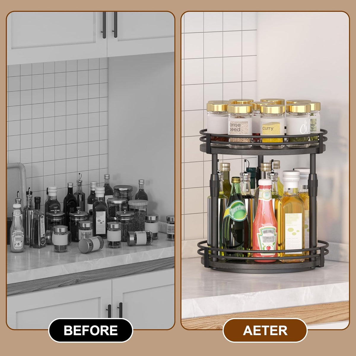 Across-Star Lazy-Susan-Organizer-Spice-Rack, Rotating Spice Organizer For Cabinet Pantry, Seasoning Holder Spice Shelf With Adjustable Height, Kitchen Counter Shelf Countertop Organizer