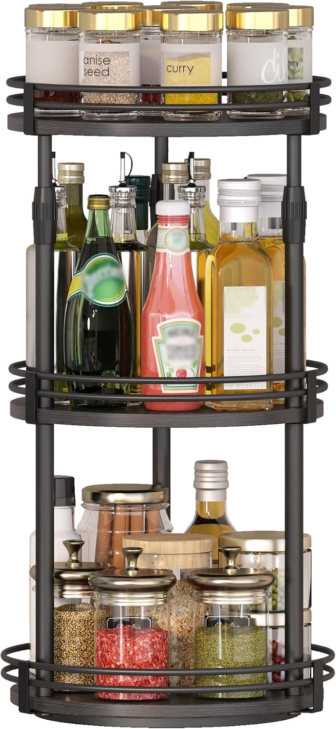 Across-Star Lazy-Susan-Organizer-Spice-Rack, Rotating Spice Organizer For Cabinet Pantry, Seasoning Holder Spice Shelf With Adjustable Height, Kitchen Counter Shelf Countertop Organizer