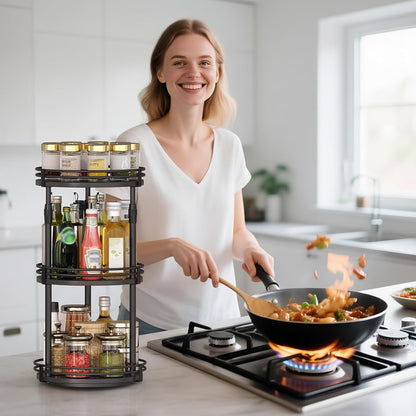 Across-Star Lazy-Susan-Organizer-Spice-Rack, Rotating Spice Organizer For Cabinet Pantry, Seasoning Holder Spice Shelf With Adjustable Height, Kitchen Counter Shelf Countertop Organizer