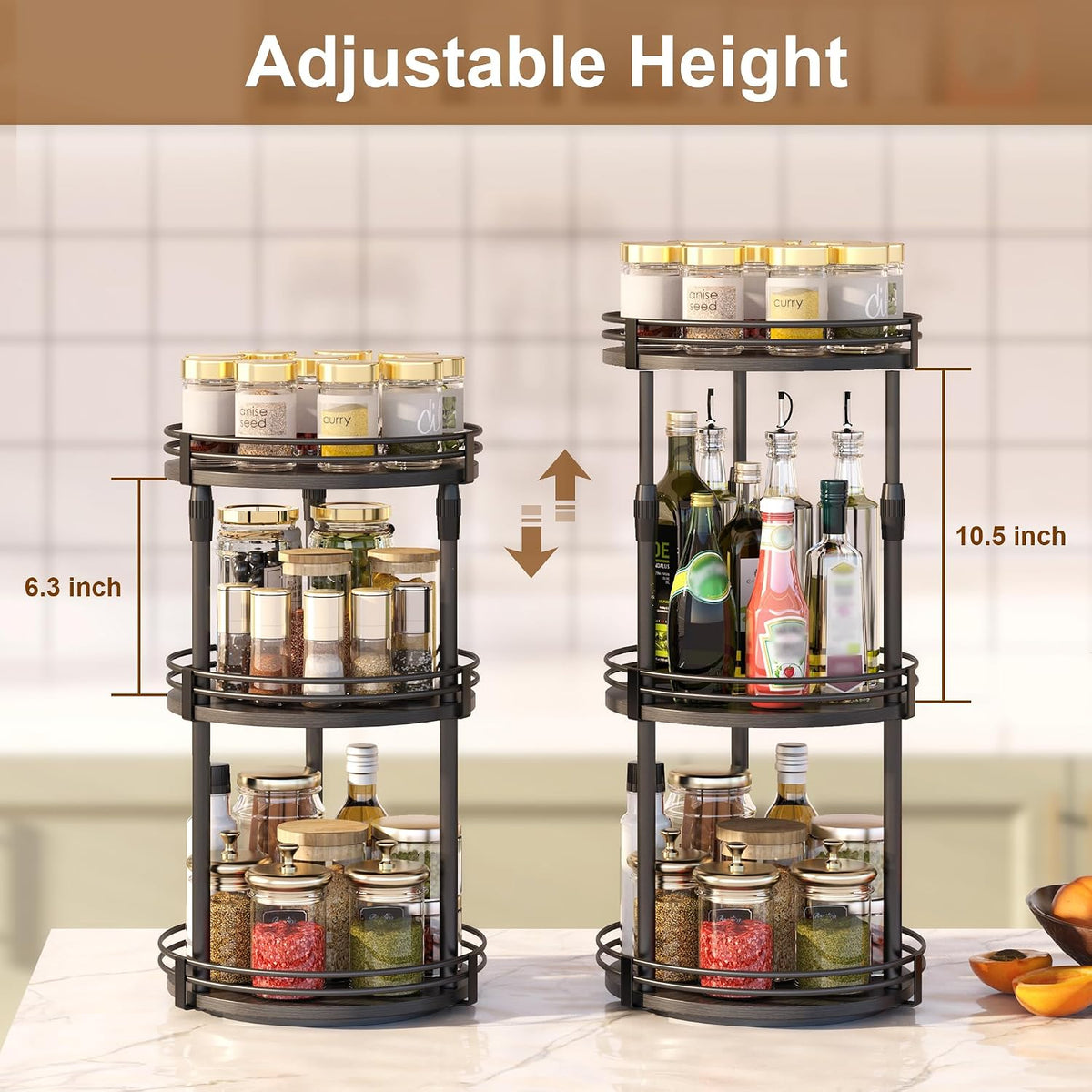 Across-Star Lazy-Susan-Organizer-Spice-Rack, Rotating Spice Organizer For Cabinet Pantry, Seasoning Holder Spice Shelf With Adjustable Height, Kitchen Counter Shelf Countertop Organizer