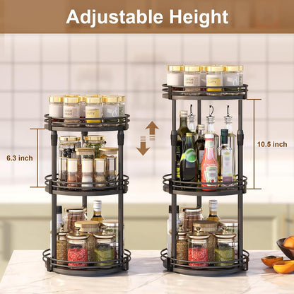Across-Star Lazy-Susan-Organizer-Spice-Rack, Rotating Spice Organizer For Cabinet Pantry, Seasoning Holder Spice Shelf With Adjustable Height, Kitchen Counter Shelf Countertop Organizer