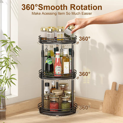 Across-Star Lazy-Susan-Organizer-Spice-Rack, Rotating Spice Organizer For Cabinet Pantry, Seasoning Holder Spice Shelf With Adjustable Height, Kitchen Counter Shelf Countertop Organizer