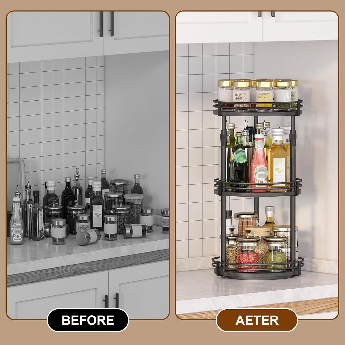Across-Star Lazy-Susan-Organizer-Spice-Rack, Rotating Spice Organizer For Cabinet Pantry, Seasoning Holder Spice Shelf With Adjustable Height, Kitchen Counter Shelf Countertop Organizer