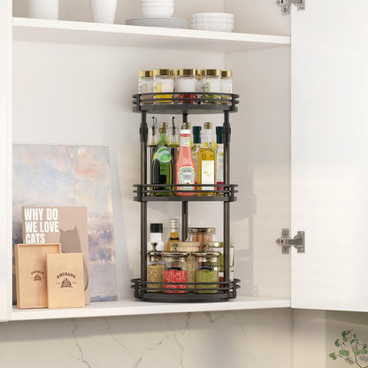 Across-Star Lazy-Susan-Organizer-Spice-Rack, Rotating Spice Organizer For Cabinet Pantry, Seasoning Holder Spice Shelf With Adjustable Height, Kitchen Counter Shelf Countertop Organizer