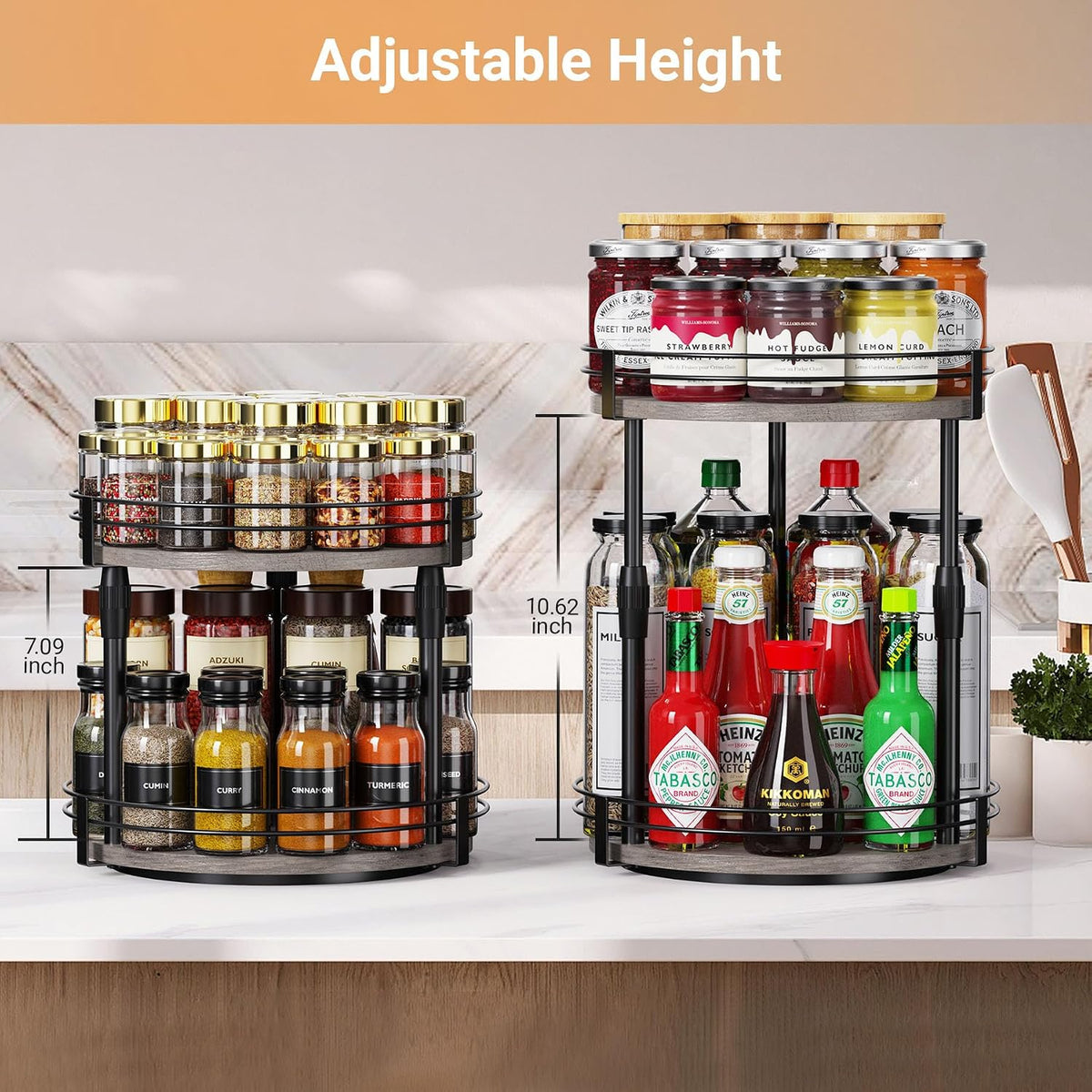 Across-Star Lazy-Susan-Organizer-Spice-Rack, Rotating Spice Organizer For Cabinet Pantry, Seasoning Holder Spice Shelf With Adjustable Height, Kitchen Counter Shelf Countertop Organizer