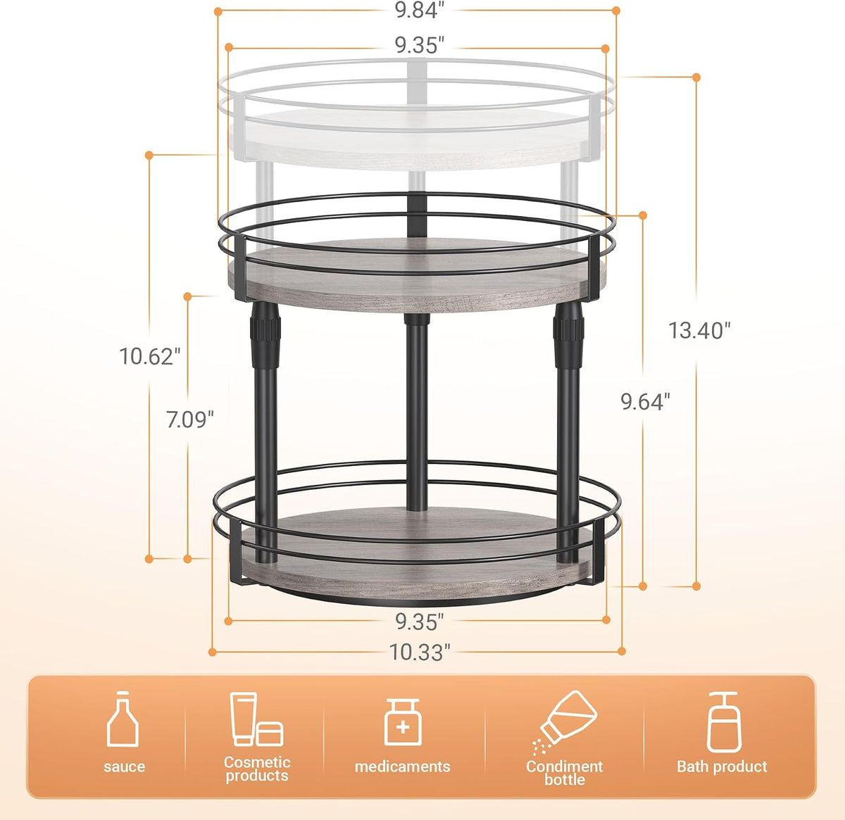 Across-Star Lazy-Susan-Organizer-Spice-Rack, Rotating Spice Organizer For Cabinet Pantry, Seasoning Holder Spice Shelf With Adjustable Height, Kitchen Counter Shelf Countertop Organizer