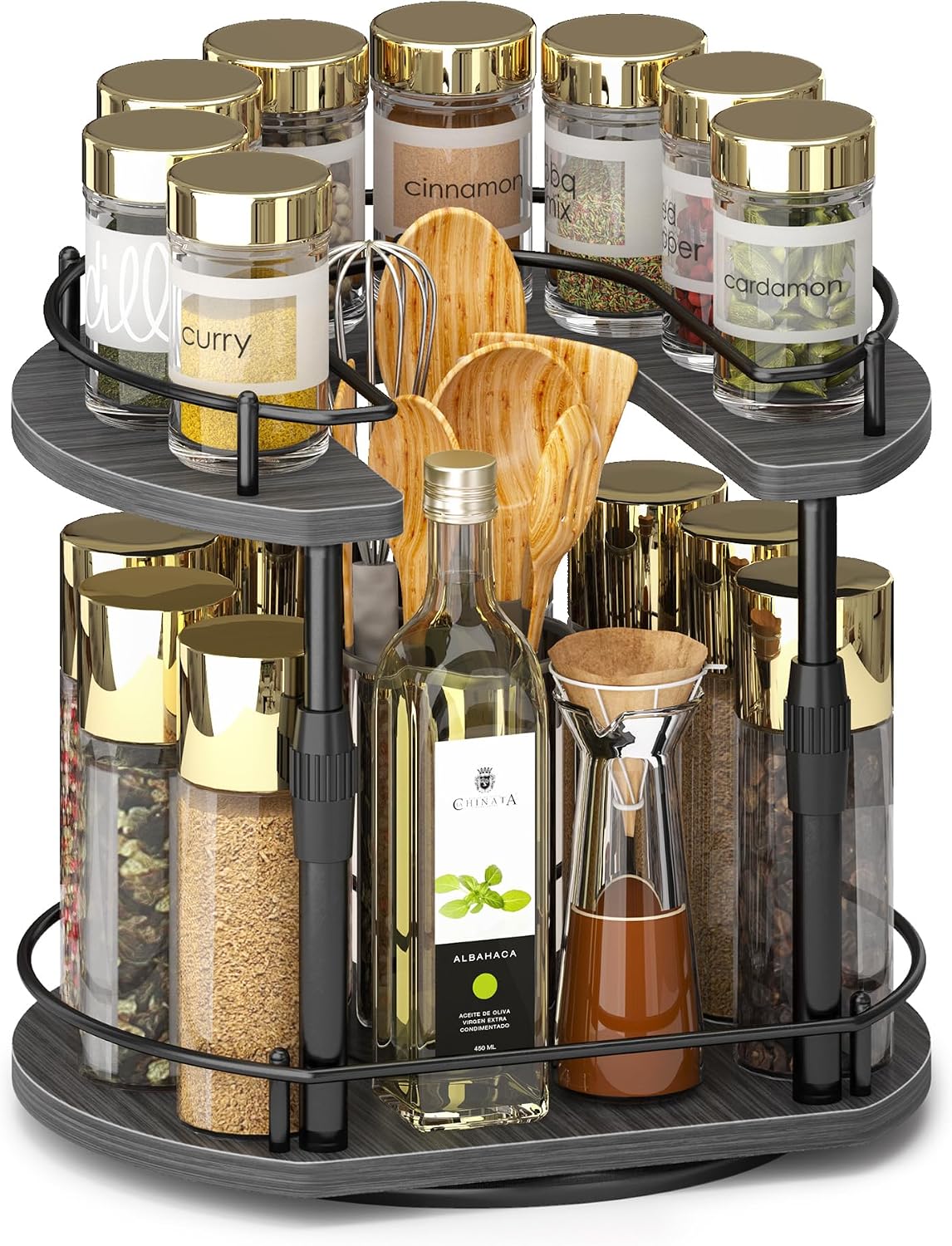 Across-Star Lazy-Susan-Organizer-Spice-Rack, Rotating Spice Organizer For Cabinet Pantry, Seasoning Holder Spice Shelf With Adjustable Height, Kitchen Counter Shelf Countertop Organizer