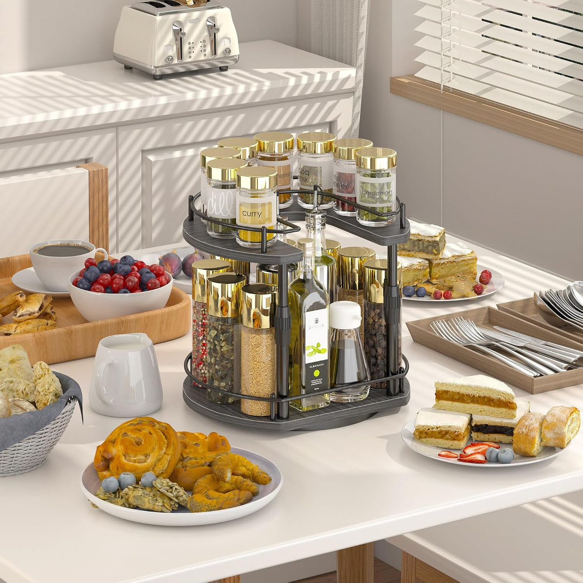 Across-Star Lazy-Susan-Organizer-Spice-Rack, Rotating Spice Organizer For Cabinet Pantry, Seasoning Holder Spice Shelf With Adjustable Height, Kitchen Counter Shelf Countertop Organizer