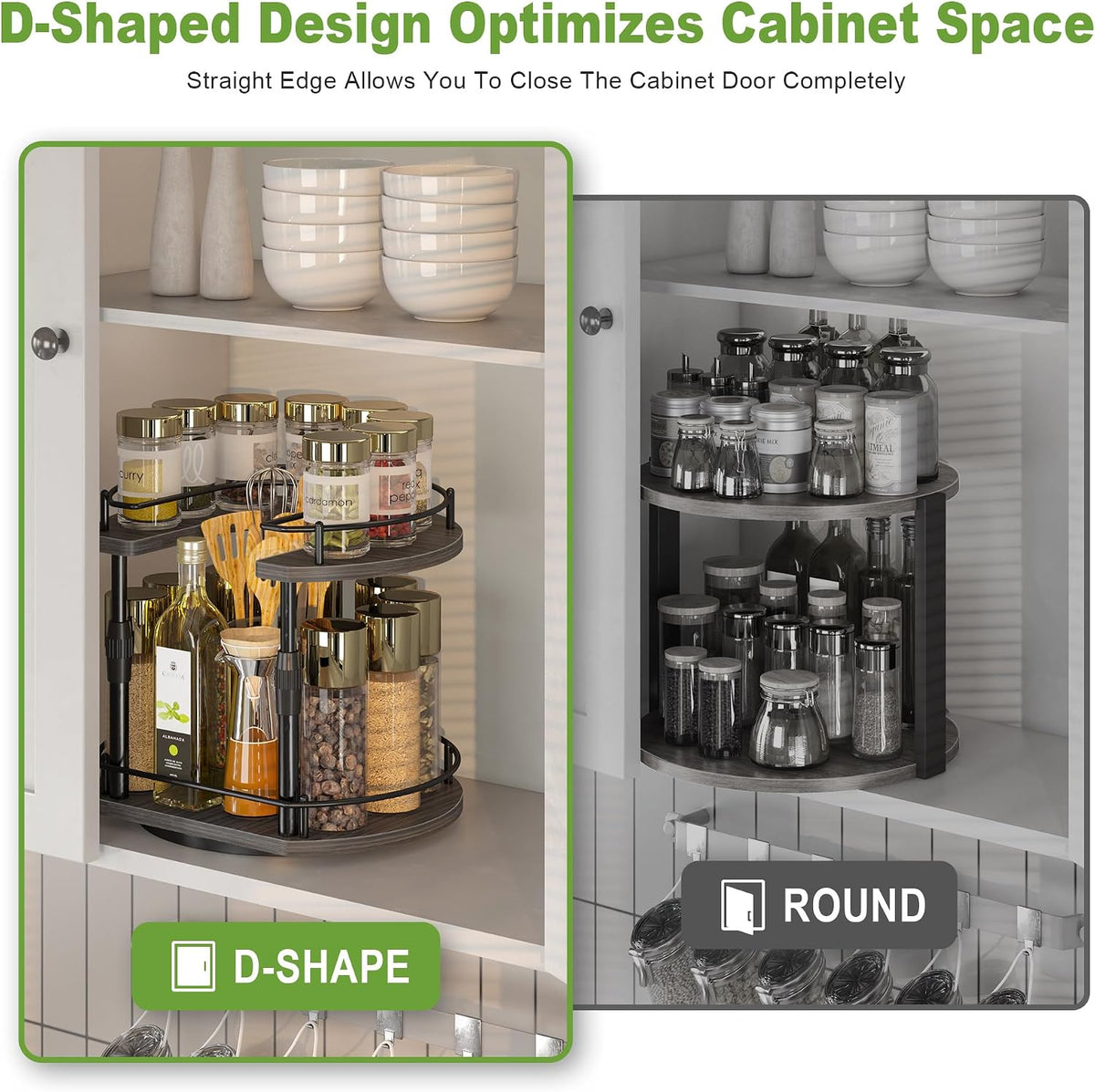 Across-Star Lazy-Susan-Organizer-Spice-Rack, Rotating Spice Organizer For Cabinet Pantry, Seasoning Holder Spice Shelf With Adjustable Height, Kitchen Counter Shelf Countertop Organizer