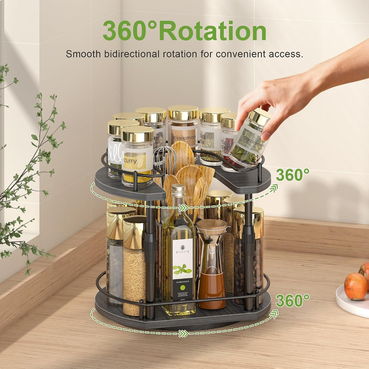 Across-Star Lazy-Susan-Organizer-Spice-Rack, Rotating Spice Organizer For Cabinet Pantry, Seasoning Holder Spice Shelf With Adjustable Height, Kitchen Counter Shelf Countertop Organizer