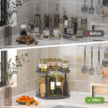 Across-Star Lazy-Susan-Organizer-Spice-Rack, Rotating Spice Organizer For Cabinet Pantry, Seasoning Holder Spice Shelf With Adjustable Height, Kitchen Counter Shelf Countertop Organizer