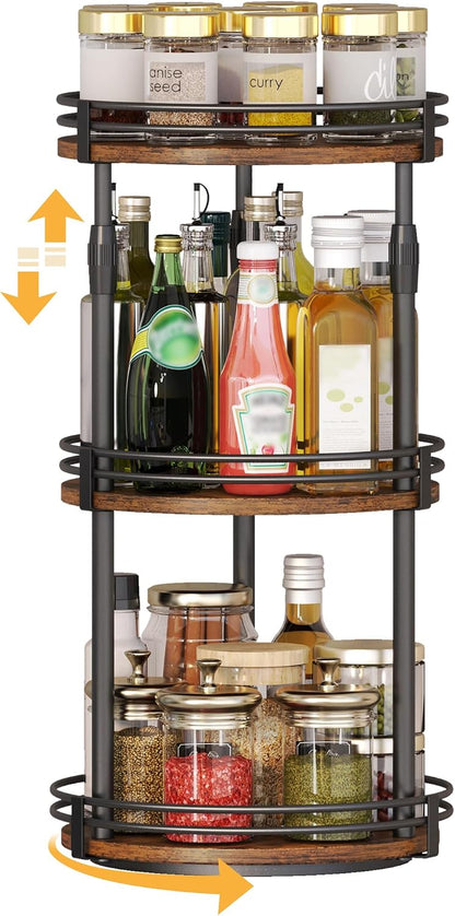 Across-Star Lazy-Susan-Organizer-Spice-Rack, Rotating Spice Organizer For Cabinet Pantry, Seasoning Holder Spice Shelf With Adjustable Height, Kitchen Counter Shelf Countertop Organizer
