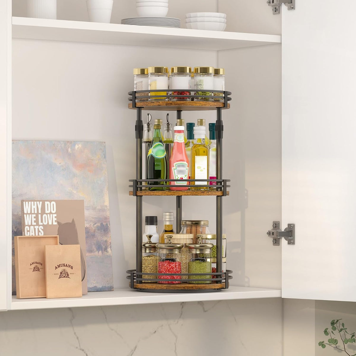 Across-Star Lazy-Susan-Organizer-Spice-Rack, Rotating Spice Organizer For Cabinet Pantry, Seasoning Holder Spice Shelf With Adjustable Height, Kitchen Counter Shelf Countertop Organizer