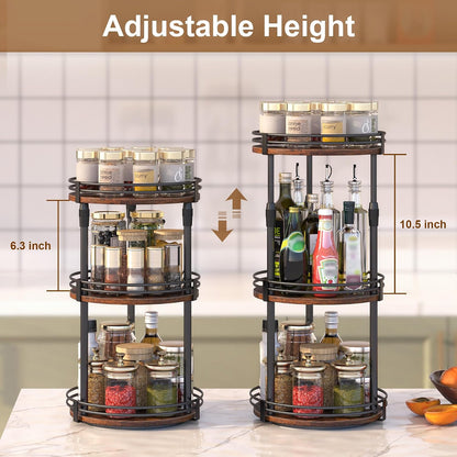 Across-Star Lazy-Susan-Organizer-Spice-Rack, Rotating Spice Organizer For Cabinet Pantry, Seasoning Holder Spice Shelf With Adjustable Height, Kitchen Counter Shelf Countertop Organizer