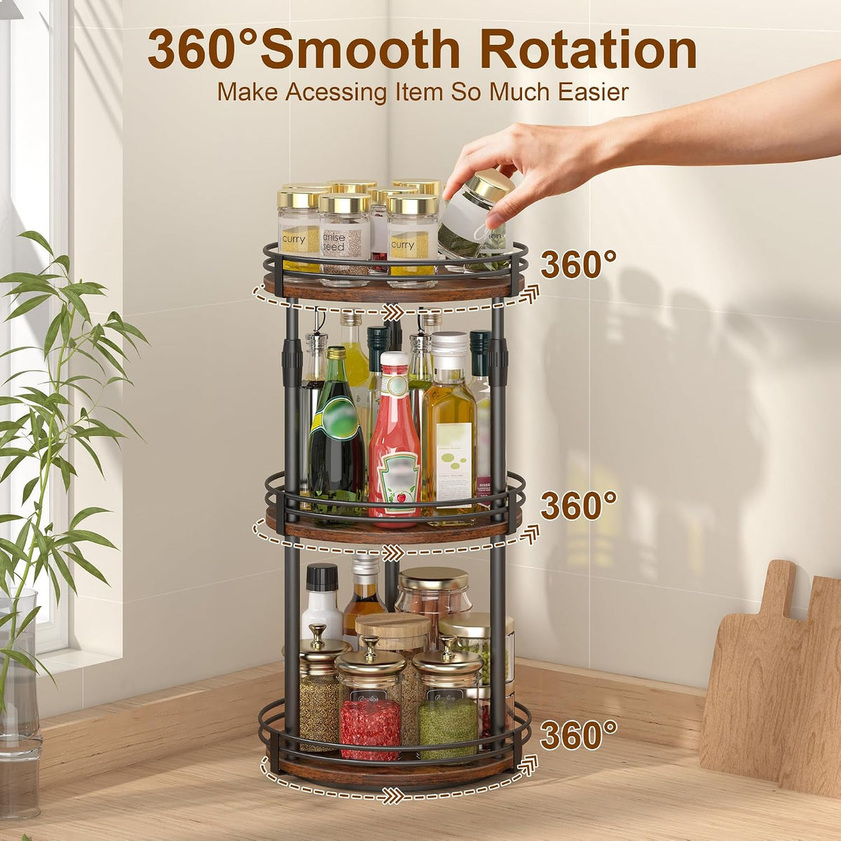 Across-Star Lazy-Susan-Organizer-Spice-Rack, Rotating Spice Organizer For Cabinet Pantry, Seasoning Holder Spice Shelf With Adjustable Height, Kitchen Counter Shelf Countertop Organizer