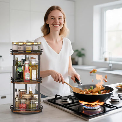 Across-Star Lazy-Susan-Organizer-Spice-Rack, Rotating Spice Organizer For Cabinet Pantry, Seasoning Holder Spice Shelf With Adjustable Height, Kitchen Counter Shelf Countertop Organizer