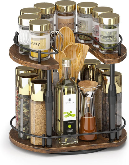 Across-Star Lazy-Susan-Organizer-Spice-Rack, Rotating Spice Organizer For Cabinet Pantry, Seasoning Holder Spice Shelf With Adjustable Height, Kitchen Counter Shelf Countertop Organizer