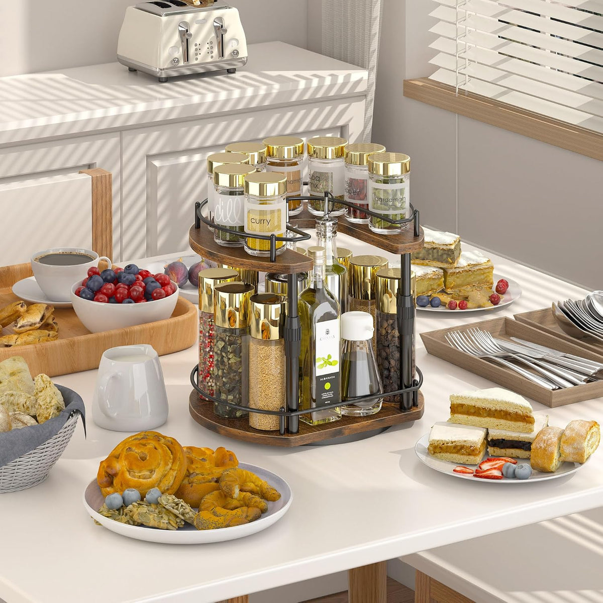 Across-Star Lazy-Susan-Organizer-Spice-Rack, Rotating Spice Organizer For Cabinet Pantry, Seasoning Holder Spice Shelf With Adjustable Height, Kitchen Counter Shelf Countertop Organizer